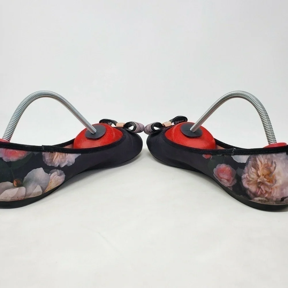 Ted Baker Immep Floral Ballet Flats Bow Black Multicolor Womens Size 7